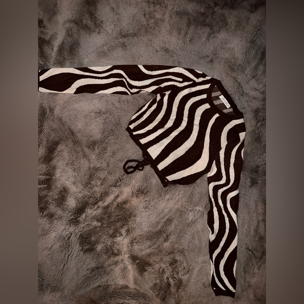 Zebra Print Long Sleeve Open Back Crop Top